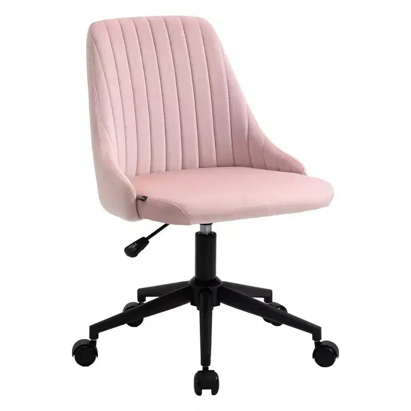 Sedia da ufficio a metà schienale, sedia da trucco in velluto con altezza regolabile e ruote girevoli a 360°, sedia imbottita comoda per ufficio, casa, rosa